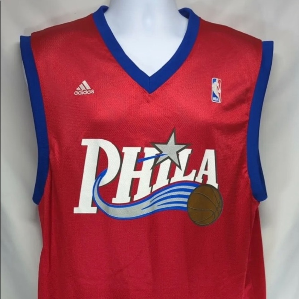 Vintage Adidas Philadelphia 76ers Phila NBA Basketball Blank Jersey Sz L